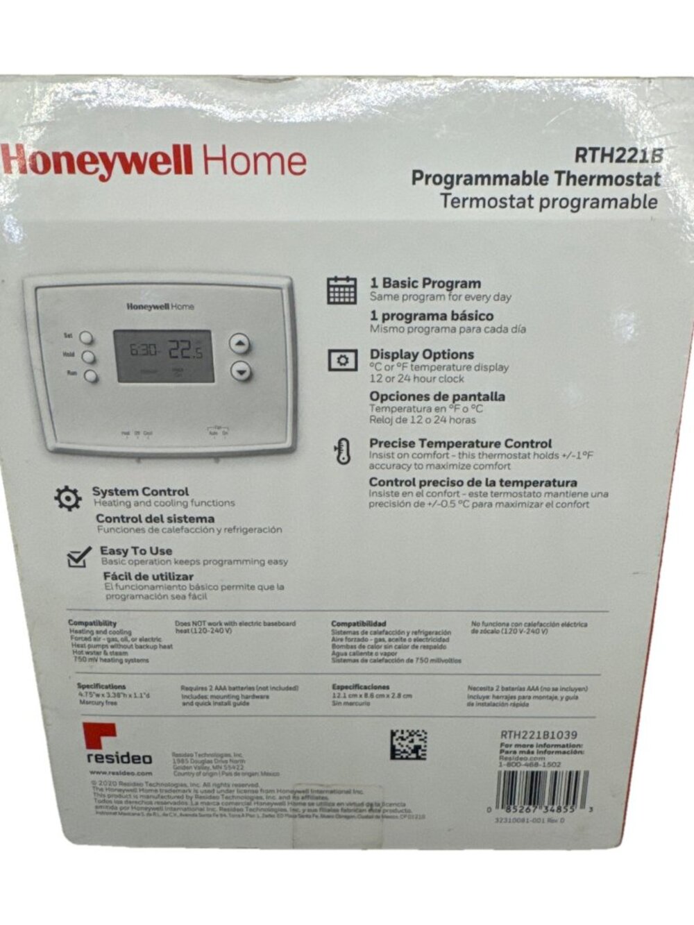 Honeywell Home RTH221B Programmable Thermostat 1 Basic Program RTH221B1039 New - Picture 2 of 6